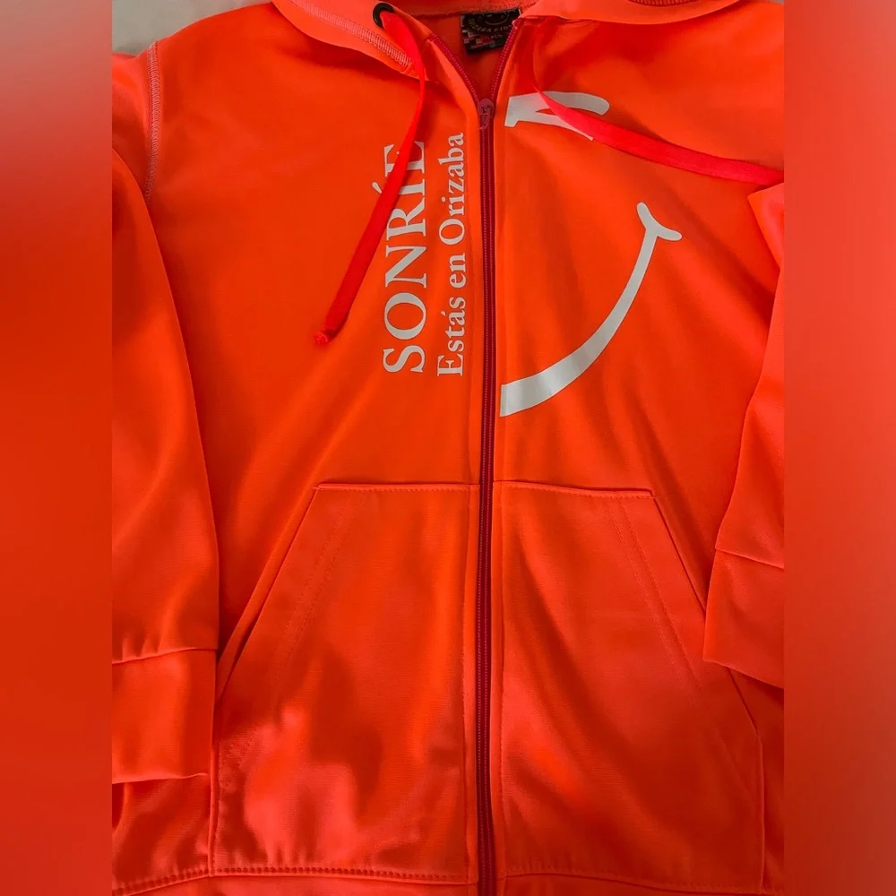 Orange neon highlihter Hoodie for Girls Size L Made in Mexico full zipper unisex